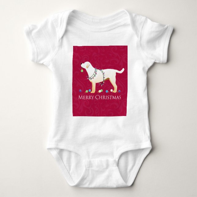 Yellow Labrador Retriever Merry Christmas Design Baby Bodysuit (Front)