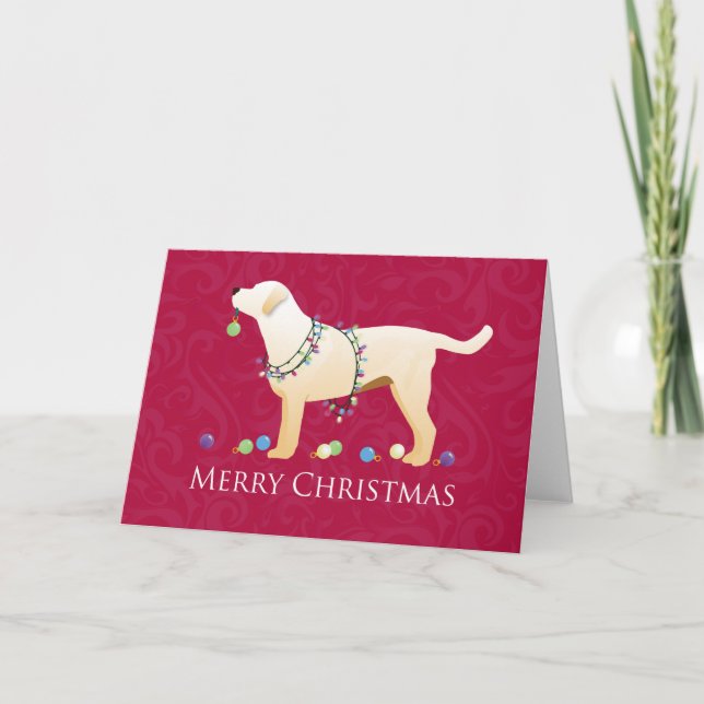 Yellow Labrador Retriever Merry Christmas Design Holiday Card (Front)