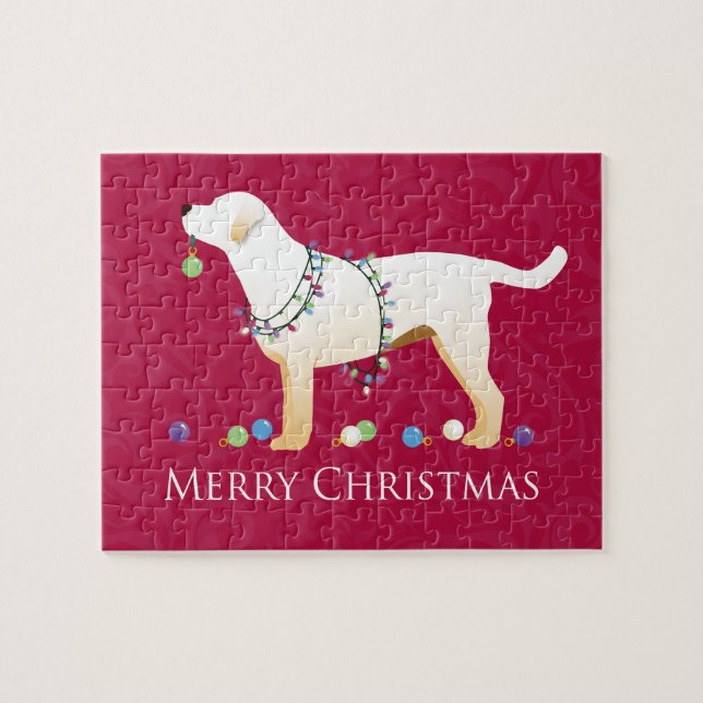 Yellow Labrador Retriever Merry Christmas Design Jigsaw Puzzle (Horizontal)