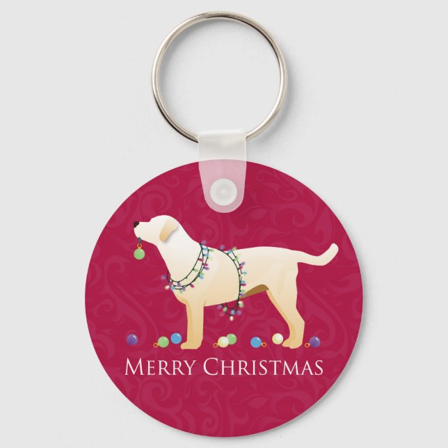 Yellow Labrador Retriever Merry Christmas Design Key Ring (Front)