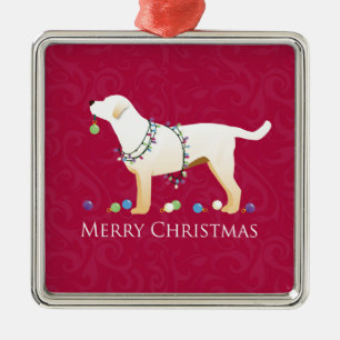 Yellow Labrador Retriever Merry Christmas Design Metal Tree Decoration