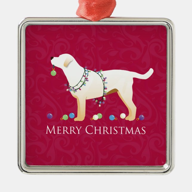 Yellow Labrador Retriever Merry Christmas Design Metal Tree Decoration (Front)