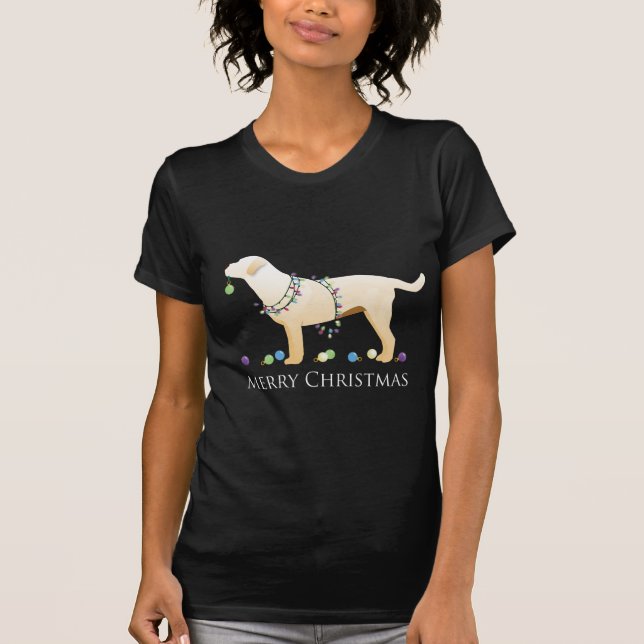 Yellow Labrador Retriever Merry Christmas Design T-Shirt (Front)