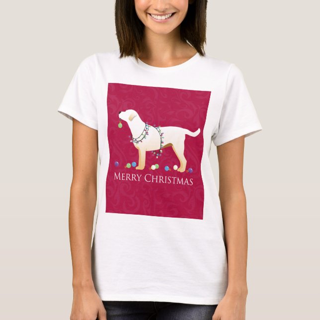 Yellow Labrador Retriever Merry Christmas Design T-Shirt (Front)