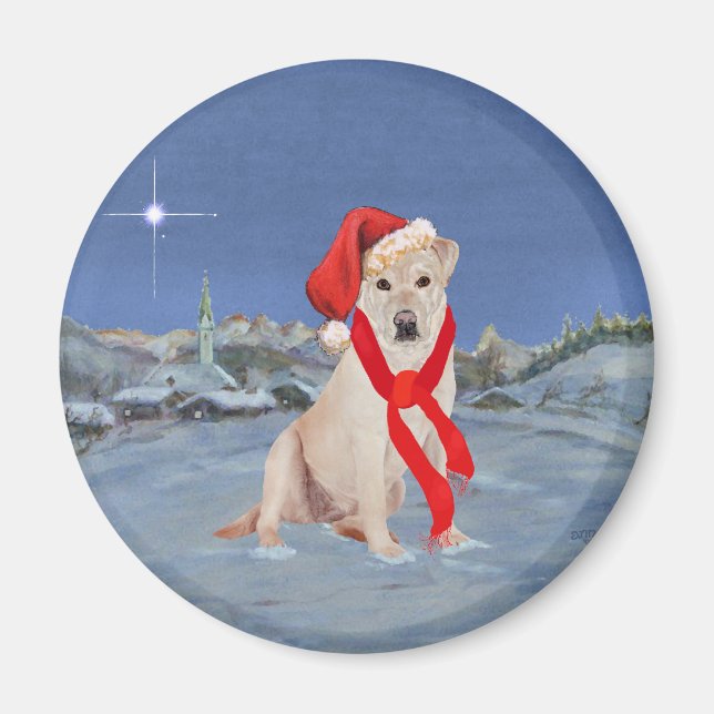 Yellow Labrador Retriever on a Wintry Night Magnet (Front)