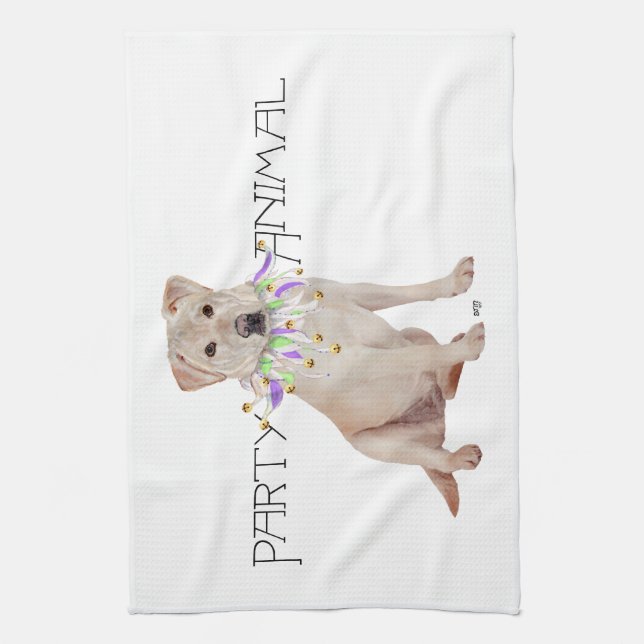 Yellow Labrador Retriever Party Tea Towel (Vertical)