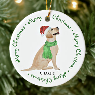 Yellow Labrador Retriever Pet Dog Merry Christmas Ceramic Ornament