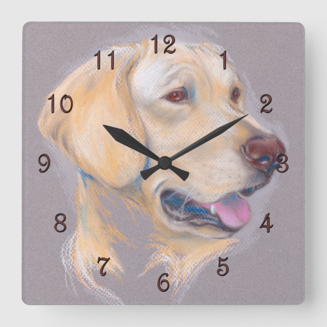 Yellow Labrador Retriever Portrait Square Wall Clock (Front)