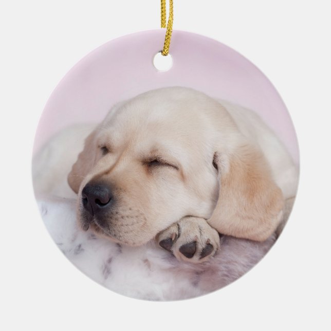 Yellow labrador retriever puppy ceramic tree decoration (Front)