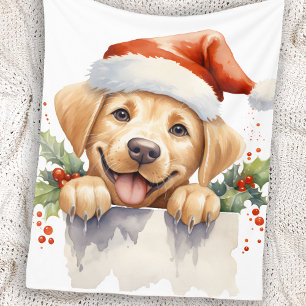 Yellow Labrador Retriever Puppy Dog Christmas Fleece Blanket