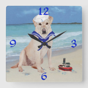 Yellow Labrador Retriever Sailor Square Wall Clock