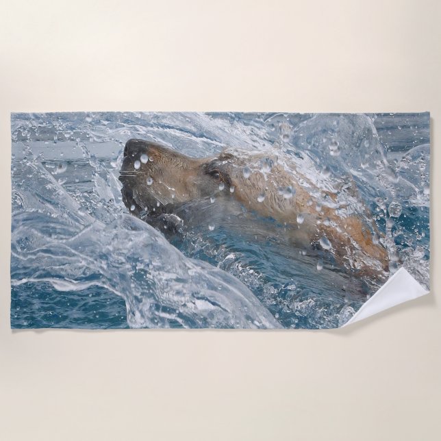 Yellow Labrador Retriever Swimming Beach Towel (Front)