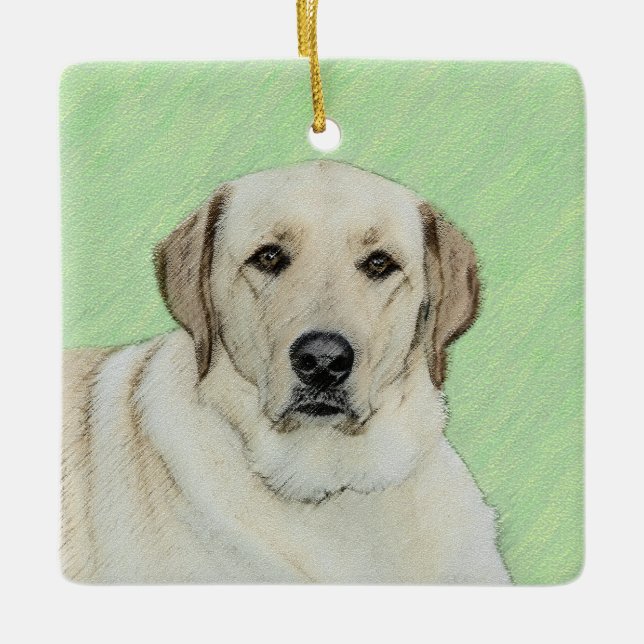 Yellow Labrador Retriever & Tennis Balls Painting Ceramic Ornament (Front)