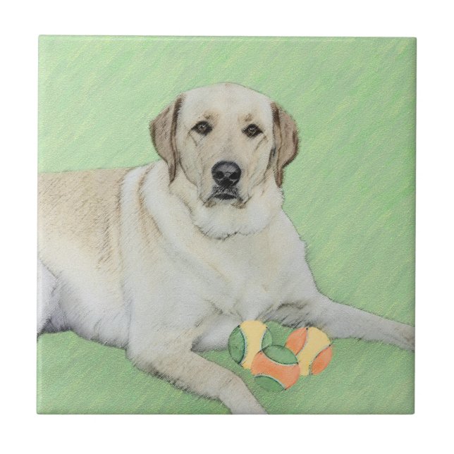 Yellow Labrador Retriever & Tennis Balls Painting Ceramic Tile (Front)