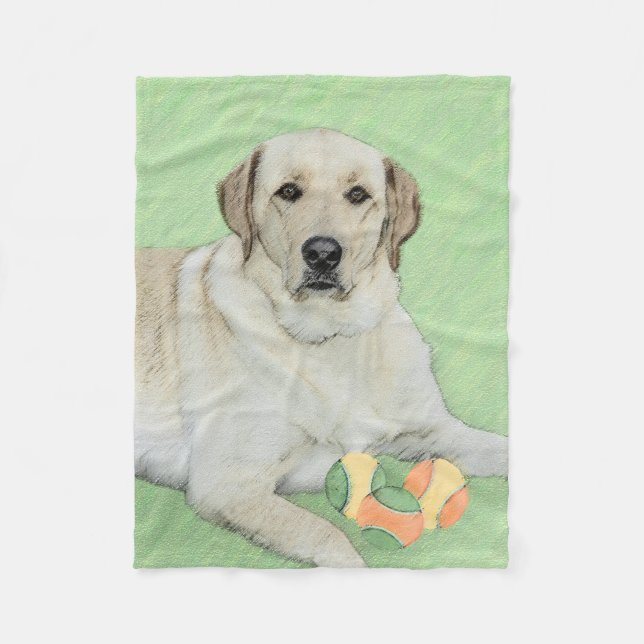 Yellow Labrador Retriever & Tennis Balls Painting Fleece Blanket (Front)
