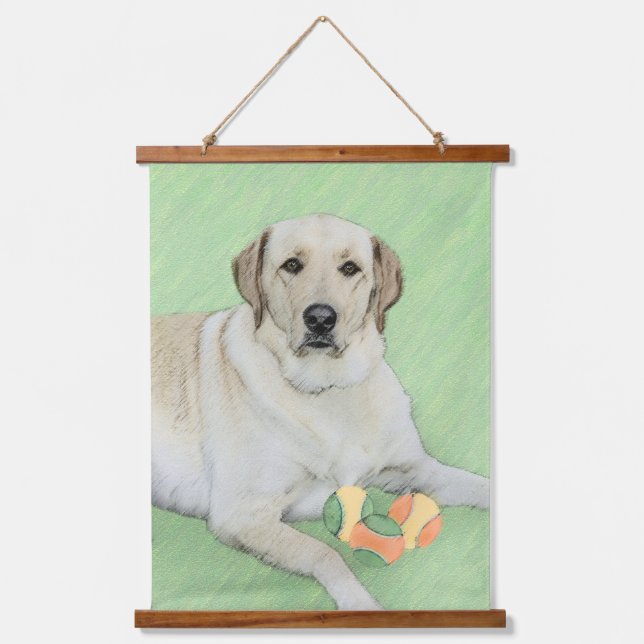 Yellow Labrador Retriever & Tennis Balls Painting Hanging Tapestry (Front)