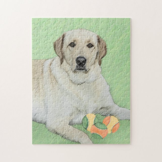 Yellow Labrador Retriever & Tennis Balls Painting Jigsaw Puzzle (Vertical)