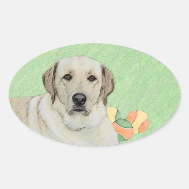Yellow Labrador Retriever & Tennis Balls Painting Oval Sticker (Front)