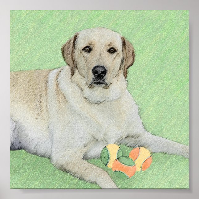 Yellow Labrador Retriever & Tennis Balls Painting Poster (Front)