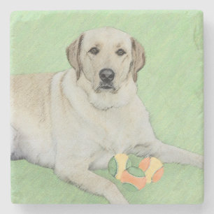 Yellow Labrador Retriever & Tennis Balls Painting Stone Coaster