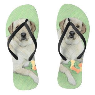 Yellow Labrador Retriever & Tennis Balls Painting Thongs