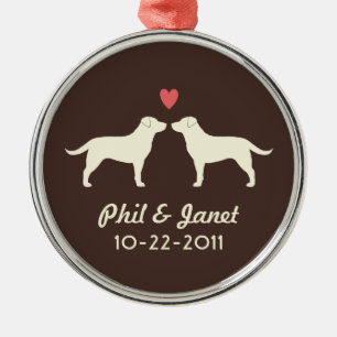 Yellow Labrador Retrievers with Heart and Text Metal Tree Decoration