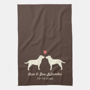 Yellow Labrador Retrievers with Heart and Text Tea Towel