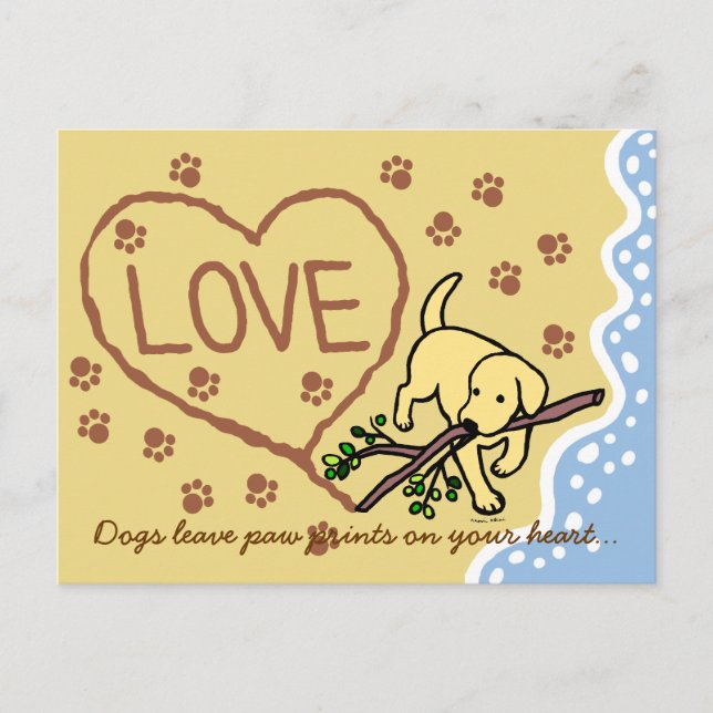 Yellow Labrador Sand Letters Cartoon Postcard (Front)