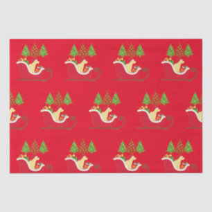 Yellow Labrador Silhouette Christmas Sleigh Red Tissue Paper