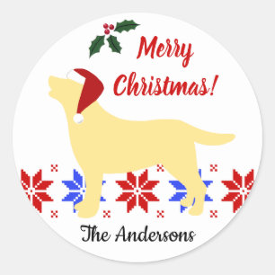 Yellow Labrador Silhouette Santa Christmas Classic Round Sticker