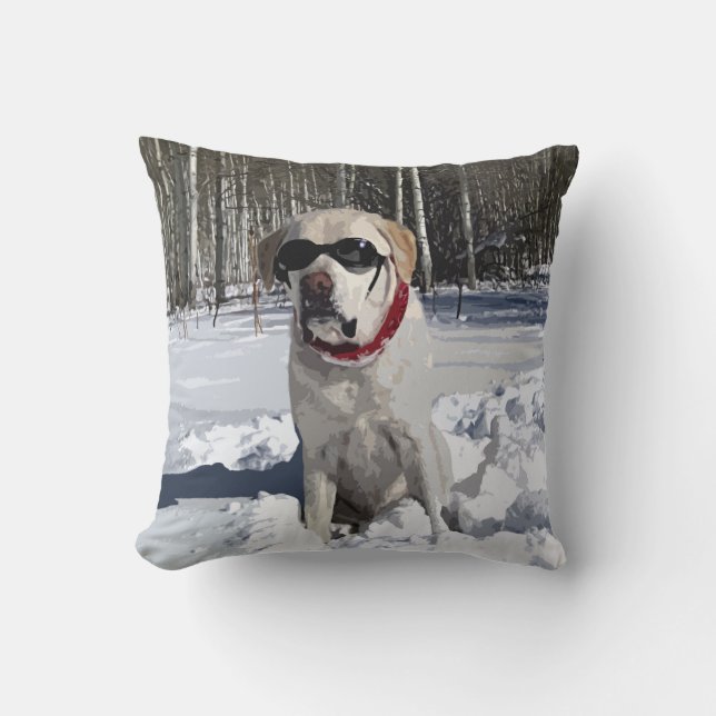 Yellow Labrador Snow Dog Cushion (Front)