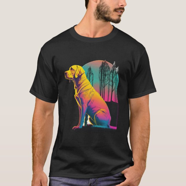 Yellow Labrador Synthwave 80s Retrowave Aesthetic  T-Shirt (Front)