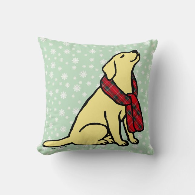 Yellow Labrador Tartan Scarf 2 Cushion (Front)