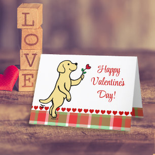 Yellow Labrador Tiny Heart Flower Valentine Holiday Card