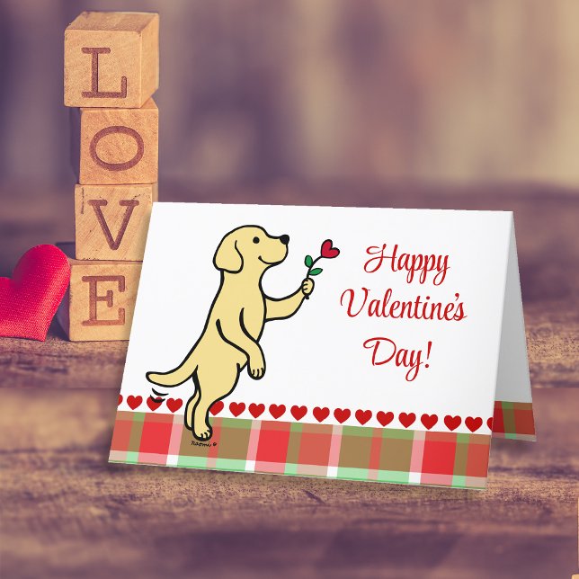 Yellow Labrador Tiny Heart Flower Valentine Holiday Card (Yellow Labrador Tiny Heart Flower Valentine's Day Cards for Labrador Owners.  Sweet cartoon design.)