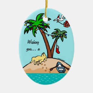 Yellow Labrador Tropical Christmas Ceramic Ornament
