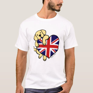 Yellow Labrador & UK Flag Heart 2 Cartoon T-Shirt
