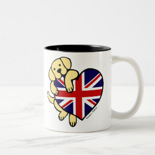 Yellow Labrador & UK Flag Heart 2 Cartoon Two-Tone Coffee Mug
