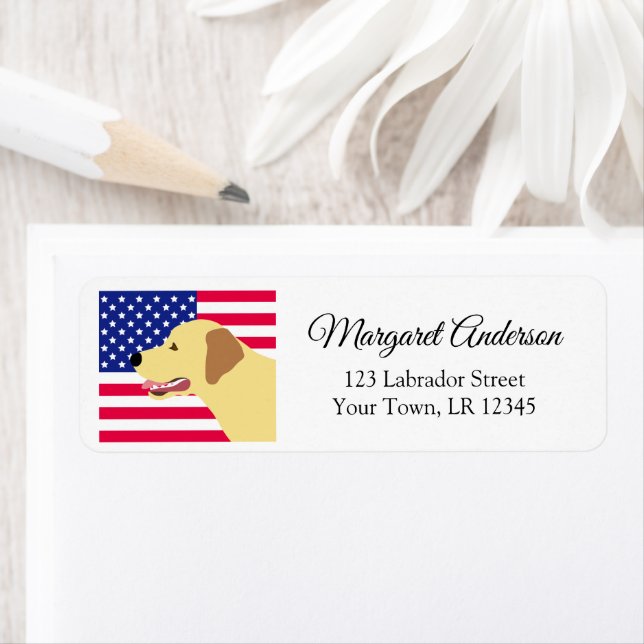 Yellow Labrador US Flag Return Address Label (Insitu)