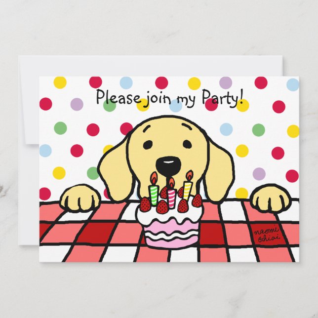 Yellow Labrador watching you Birthday Invitation (Front)