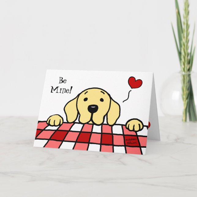 Yellow Labrador watching you Valentine Holiday Card (Front)