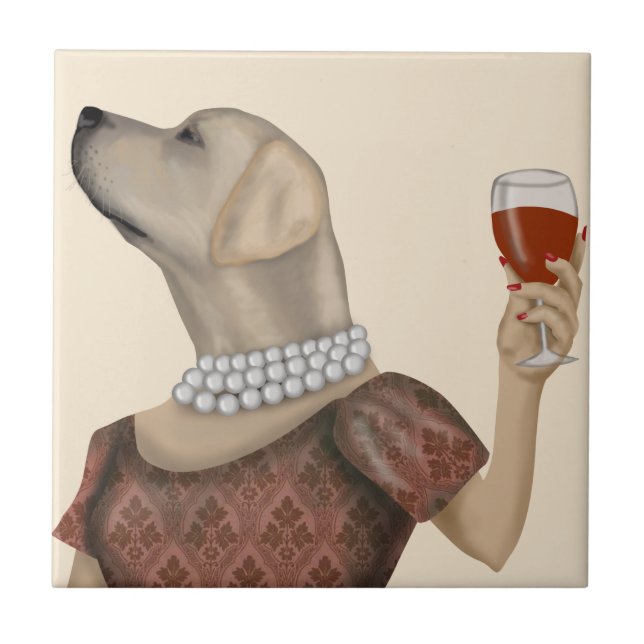 Yellow Labrador Wine Snob Ceramic Tile (Front)