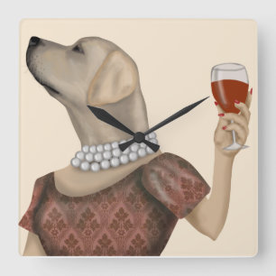 Yellow Labrador Wine Snob Square Wall Clock