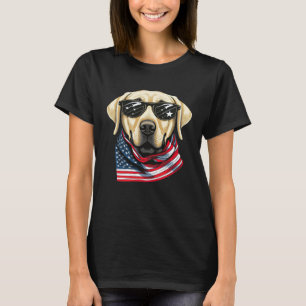 Yellow Labrador With American Flag Patriotic For 4 T-Shirt