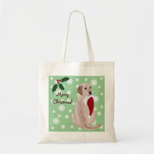 Yellow Labrador with Santa Hat Snowflake Tote Bag