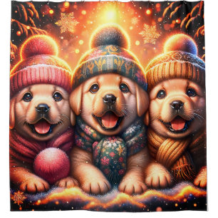 “Yellow Labs’ First Snowfall - Whimsical Winter" Shower Curtain