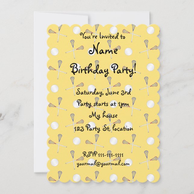 Yellow lacrosse pattern invitation (Front)