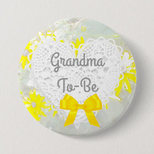 Yellow Lacy Grandma-To-Be Baby Shower Button