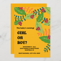 Yellow lady bug baby shower invitation