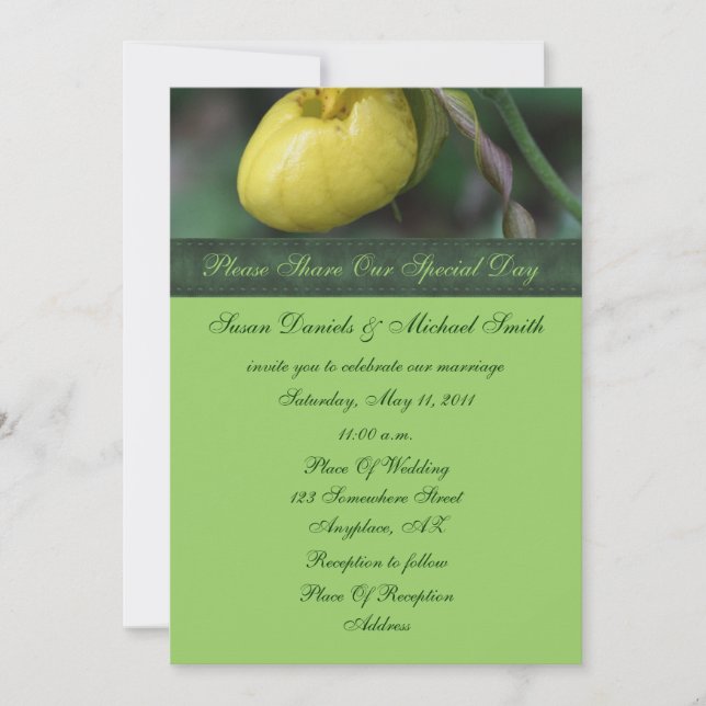 Yellow Lady Slipper Flower Wedding  Invitation (Front)